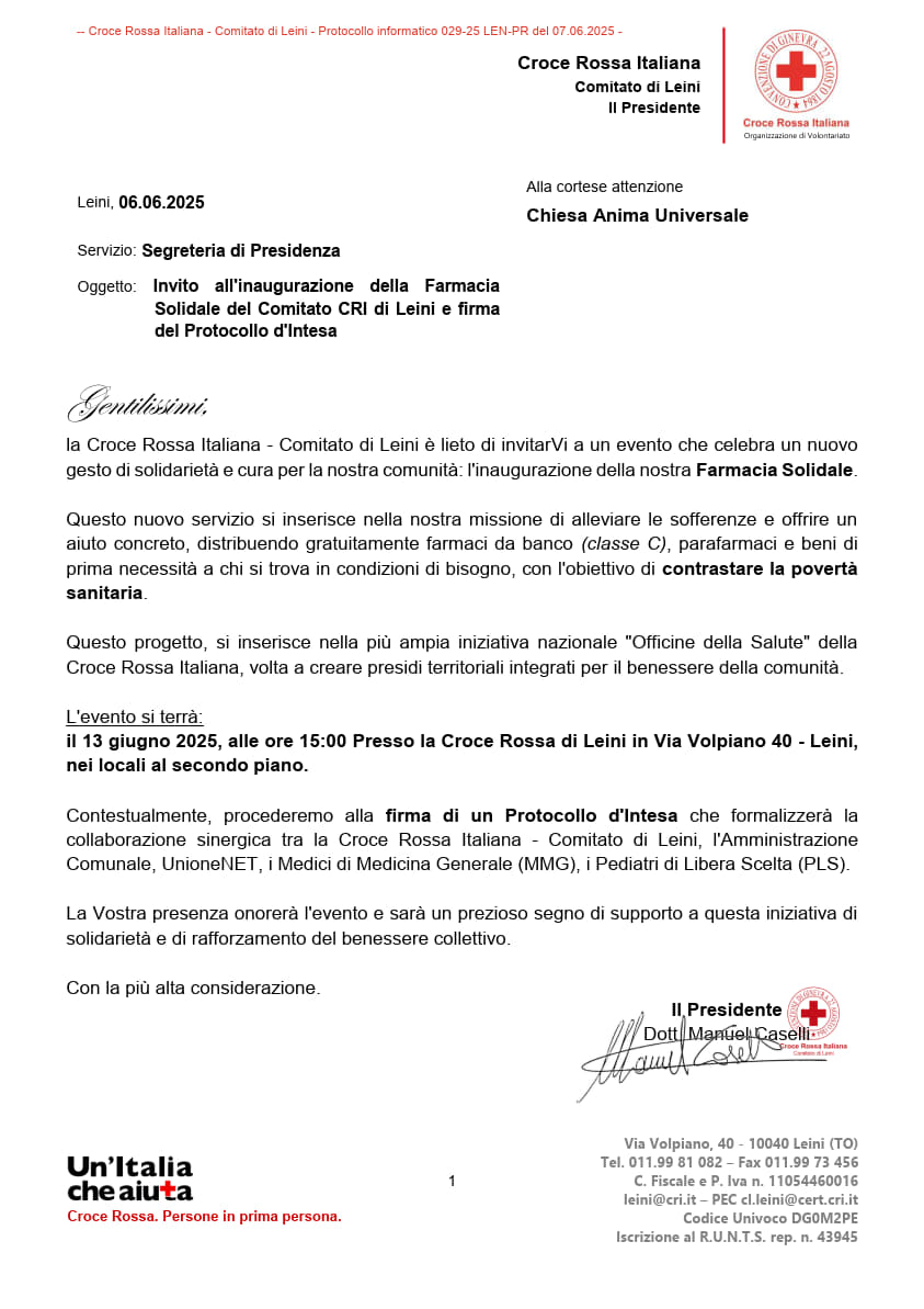 Letter of invitation from the Italian Red Cross