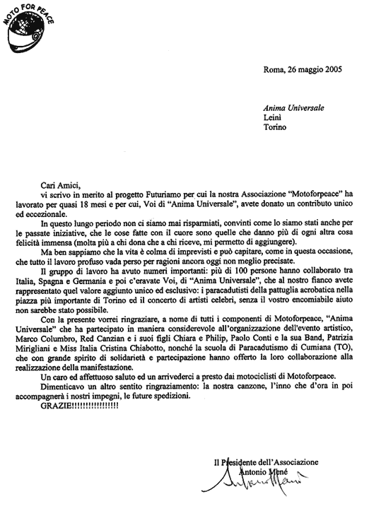 The letter written by General. Antonio Menè